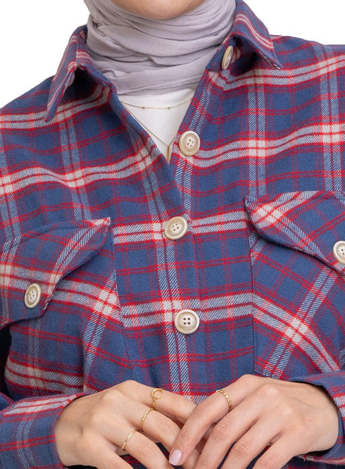 Checkered 2 Pocket Over - Size Shirt - Khotwh